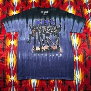 Vintage Liquid Blue Kiss T Shirt Purple Medium M Destroyer Concert Tie Dye